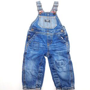 Oshkosh B'Gosh Baby Boys 12 Months Plaid Flannel lined Blue Denim Overalls